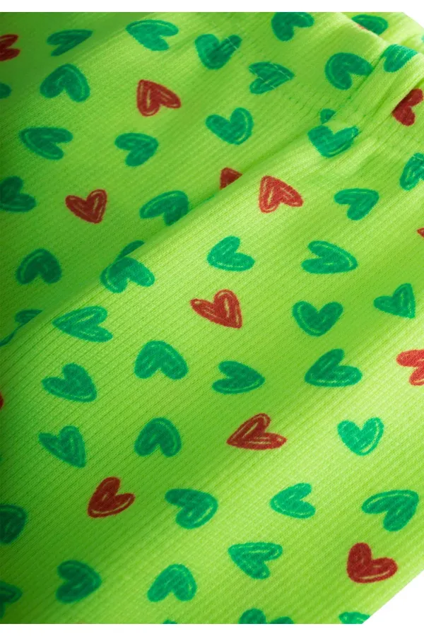 Neon Mevsimlik Kız Tayt 0-5 Yaş Yeşil Kalpli