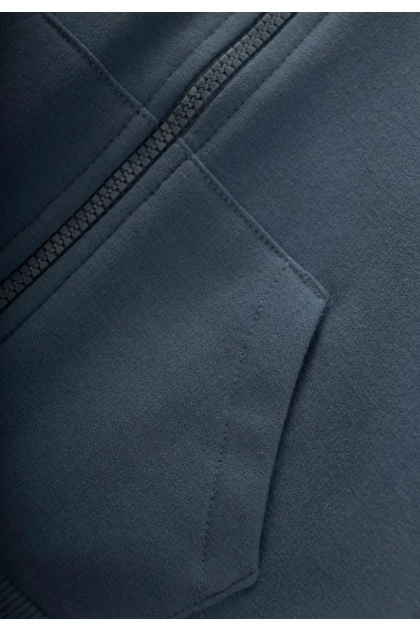 Hooded Zippered Cardigan 1-14 Years Old Navy Blue