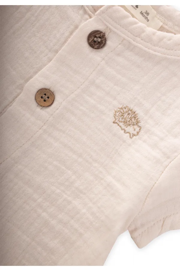 Organik Kirpi Nakışlı Müslin Takım 0-5 Yaş Naturel