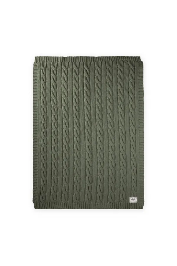 Saç Örgü Triko Battaniye 80X100 Cm (+/-5 Cm) Haki Yeşil