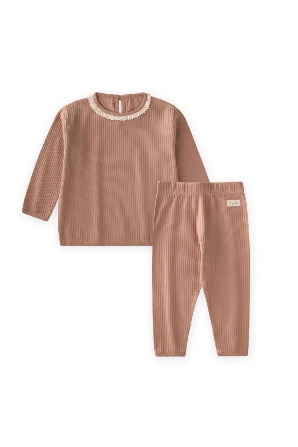 Lace Long-Sleeved Seasonal Set 0-3 Years A Coffee