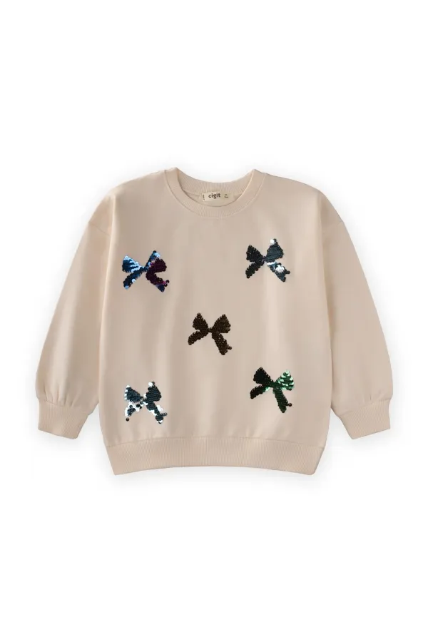 Sequined Sweatshirt 2-10 Years Ecru