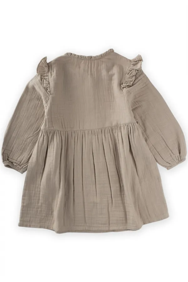Ruffle Detail Muslin Dress, Ages 2-8, Mink Ruffle Detail Muslin Dress, Ages 2-8, Mink