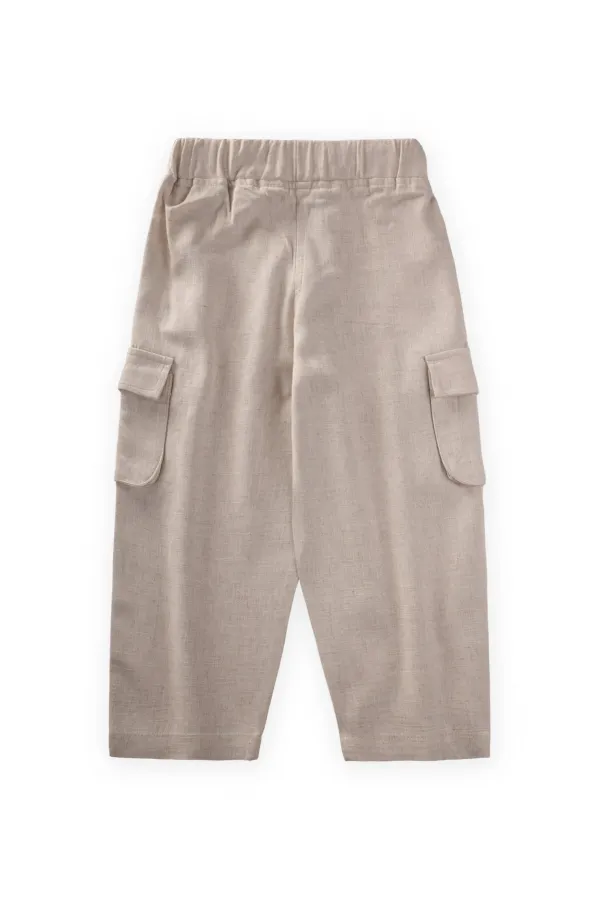 Çift Körük Cepli Keten Pantolon 2-7 Yaş Naturel