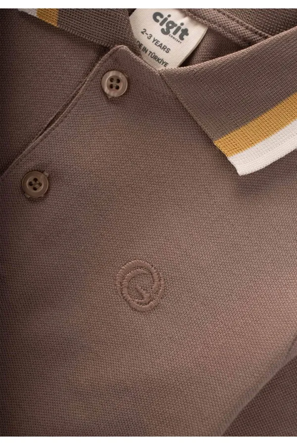 T-shirt à manches longues et col polo, couleur vison, 2-14 ans