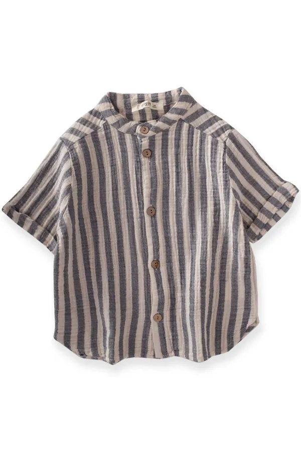 Chemise en mousseline rayée bleu marine, 2-10 ans