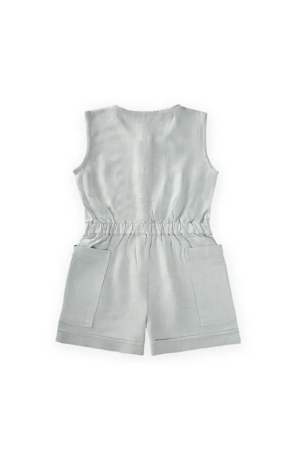 Yanları Cepli Kısa Boy Keten Tulum 2-7 Yaş Mint Yeşili Yanları Cepli Kısa Boy Keten Tulum 2-7 Yaş Mint Yeşili