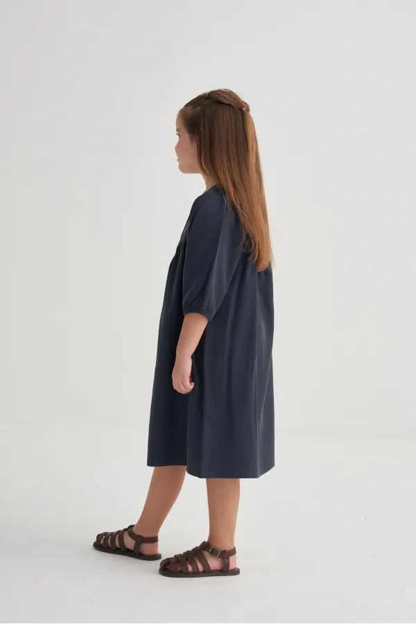 Tencel Robalı Elbise 2-7 Yaş Lacivert