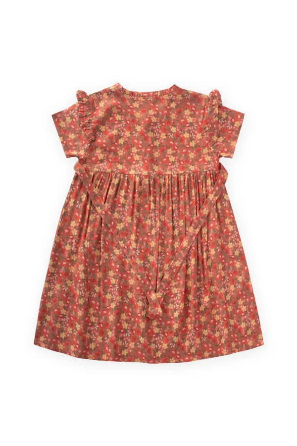 Çiçek Desenli Viskon Elbise 2-10 Yaş Yavruağzı