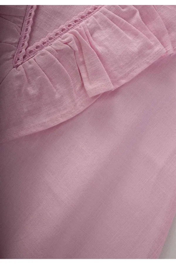 Robe rose avec ourlet et dos en dentelle pour les enfants de 2 à 7 ans