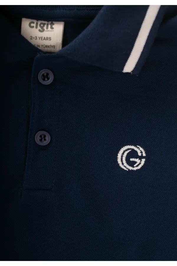 Polo brodé bleu marine, 2-10 ans