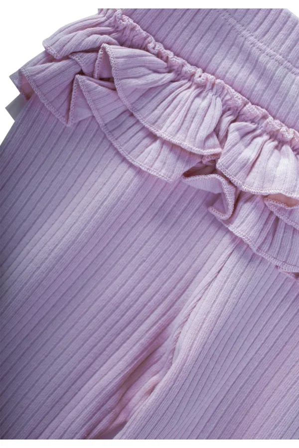 Collants côtelés à volants au dos, 0-3 ans, lilas