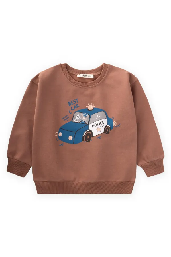 Police Baskılı Sweatshirt 1-7 Yaş Açık Kahve