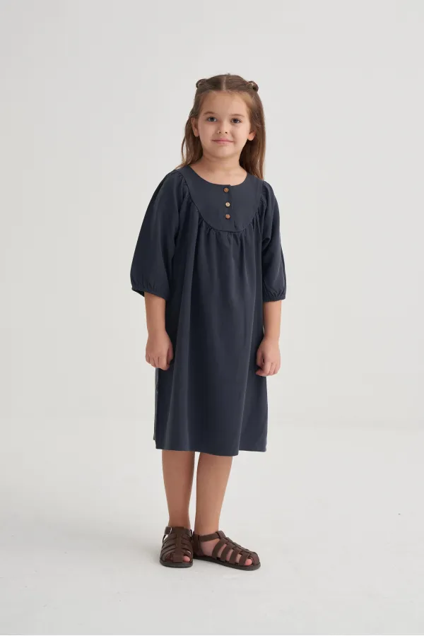 Tencel Robalı Elbise 2-7 Yaş Lacivert