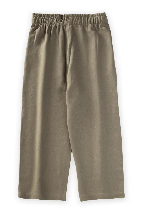 Ruffle Waist Wide Linen Trousers 2-7 Years Khaki Green