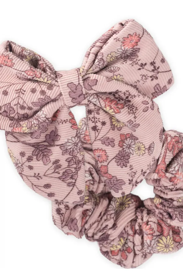 Kurdeleli Ve Lastikli Saç Tokası Pudra Pembe Çiçekli