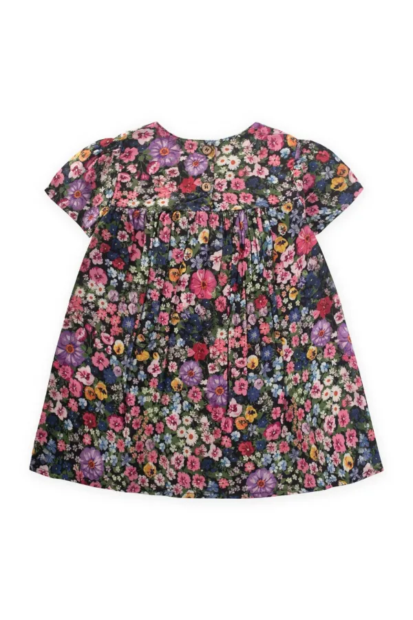 Desenli Dökümlü Elbise 1-8 Yaş Siyah