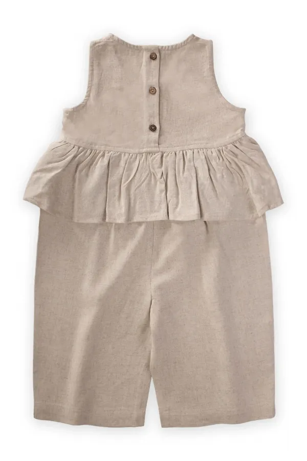 Beli Volanlı Keten Tulum 2-7 Yaş Naturel