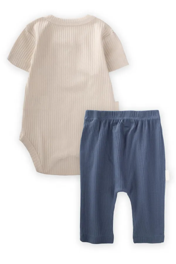 Basic Baby Bodysuit Set 0-3 Years Light Beige Navy Blue
