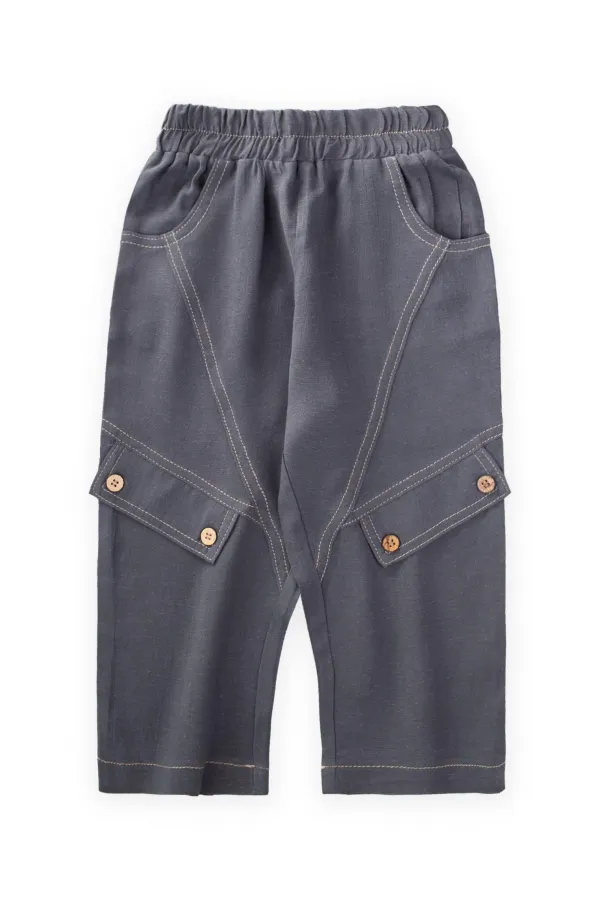 Dizi Kapaklı Keten Pantolon 2-7 Yaş Antrasit