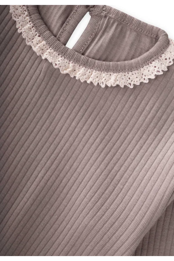 Lace-trimmed Long-Sleeved Seasonal Set for 0-3 Years, Mink