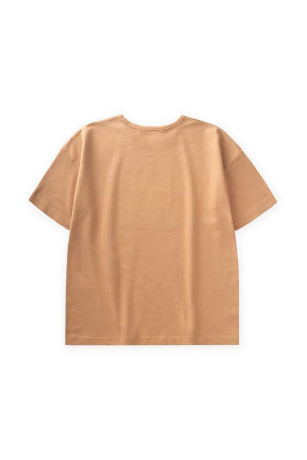 T-shirt imprimé Ibiza, couleur camel, pour enfants de 8 à 12 ans.