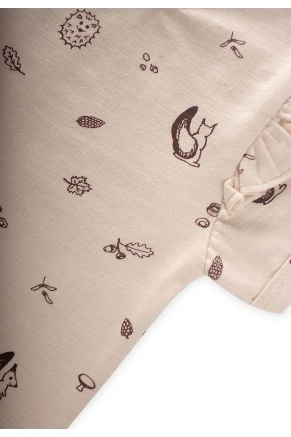 Patterned Ruffle Shoulder Bodysuit Set 0-3 Years Old Squirrel Pattern