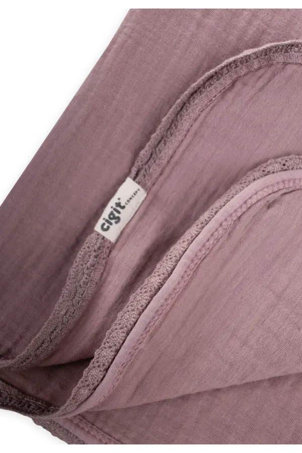 Lace Embroidered Single Layer Muslin Blanket 100x100 cm +/- 3 cm Copper