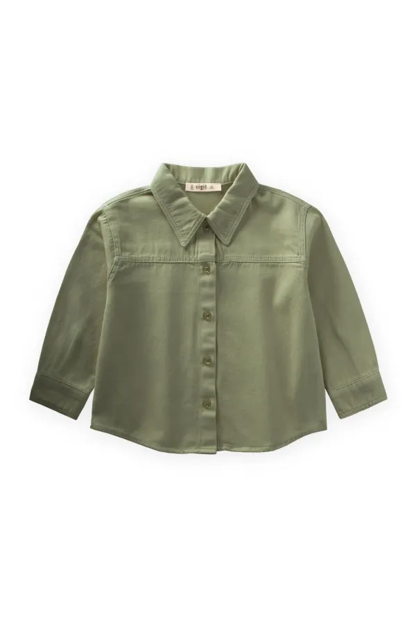 Chemise en gabardine à poche unique, 2-7 ans, vert kaki