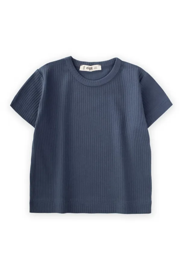 Basic Fitilli T-Shırt 1-5 Yaş Lacivert