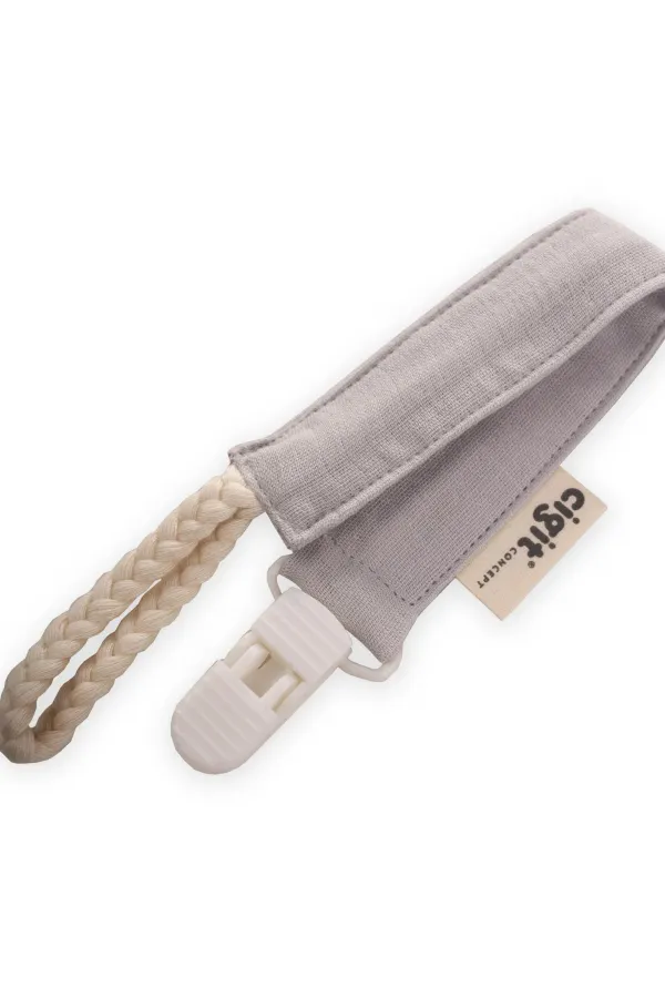 Attache-tétine en coton pour bébé 23 cm gris
