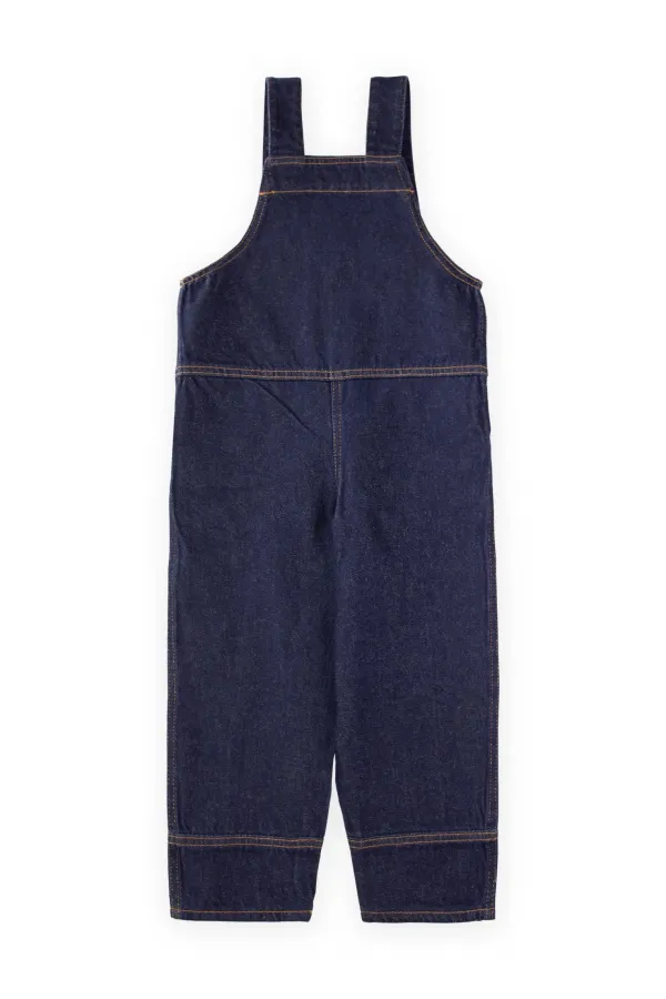 Salopette en jean avec poches latérales pour enfants de 2 à 7 ans, bleue