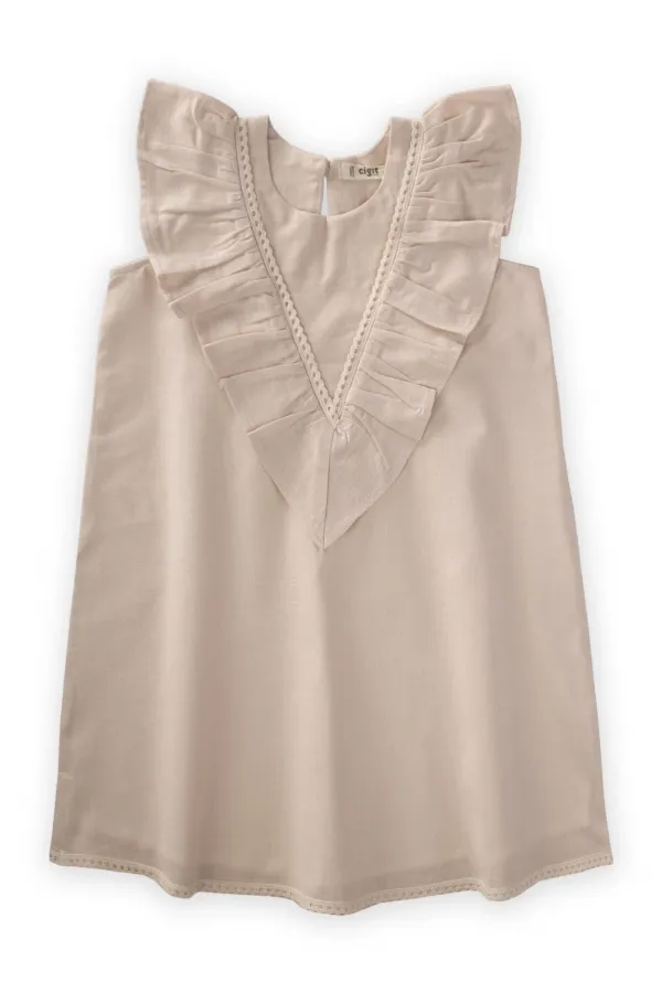 Robe à ourlet et dos en dentelle, 2-7 ans, écru