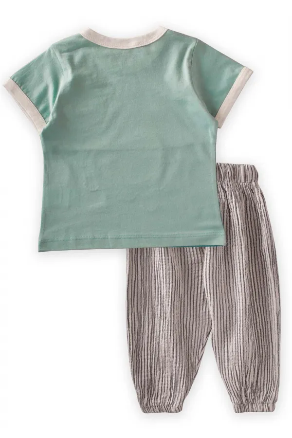 Balina Nakışlı Müslin Şalvarlı Takım 1-5 Yaş Mint Yeşili