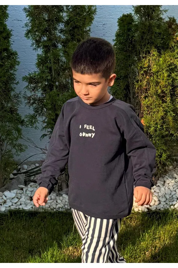 Nakışlı Sweatshirt 1-7 Yaş Antrasit