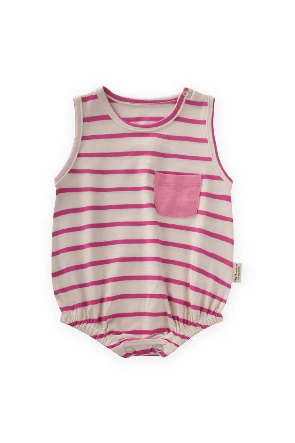 Çizgili Cepli Zıbın 0-3 Yaş Fusya