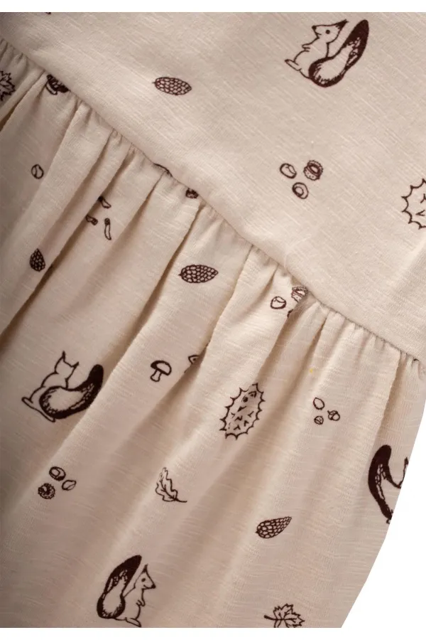 Desenli Kısa Tulum 0-3 Yaş Ekru