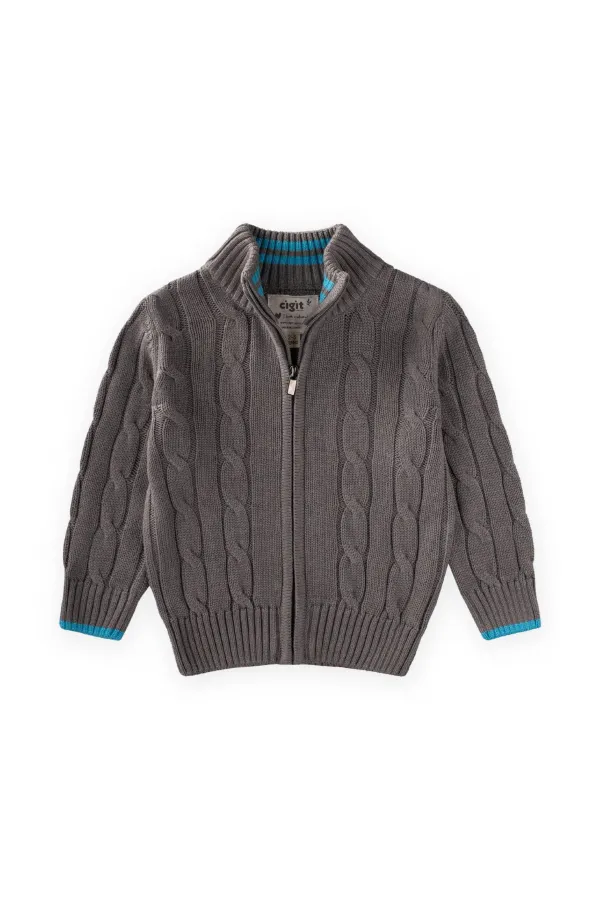Hair Braided Cardigan, Ages 2-11, Grey (A)