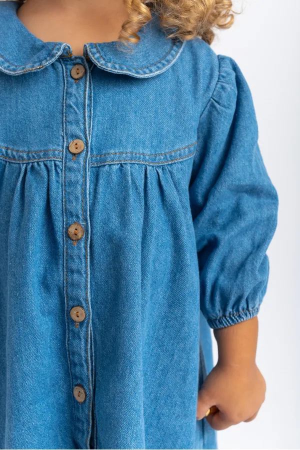 Robe en jean à col bébé, bleue, 2-7 ans