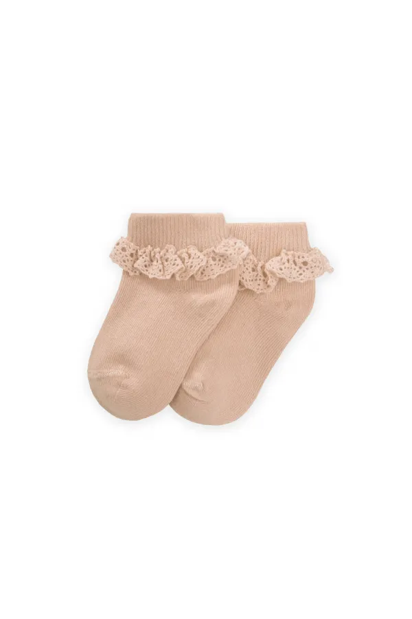 Lace Baby Bootie Socks 0-4 Years Sand