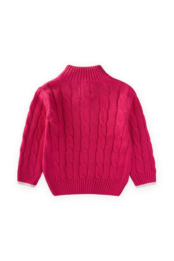 Saç Örgü Triko Hırka 2-11 Yaş Fuşya