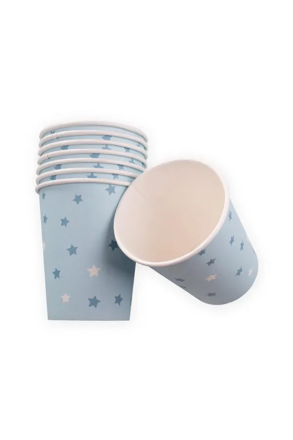 Lot de 8 gobelets en carton à étoiles bleues