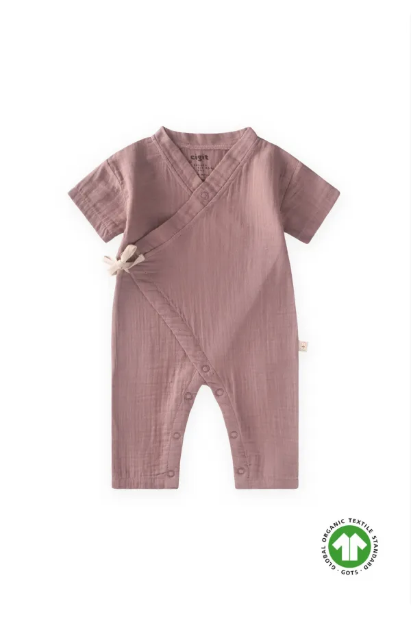 Grenouillère bébé en mousseline biologique à enfiler, 0-9 mois, couleur cuivre