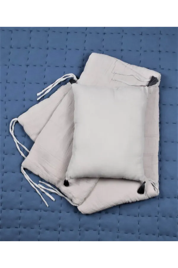 Müslin Bebek Yatak Koruma Yastık Seti (Yıkanmıştır) 32X180 cm +/- 2 cm Gri