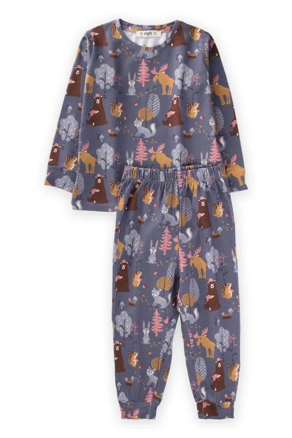 Printed Patterned Pajama Set, Ages 2-7, Dark Gray