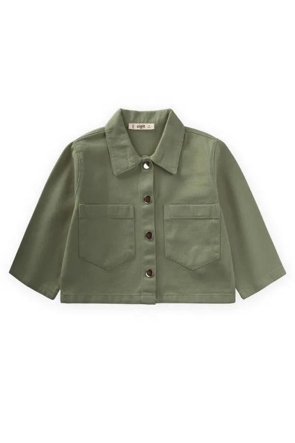 Büyük Çift Cepli Gabardin Ceket 2-7 Yaş Haki Yeşil