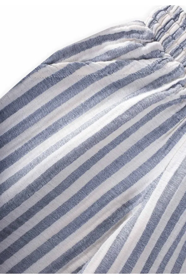 Müslin Pantolon 1-10 Yaş Mavi Kalın Çizgili