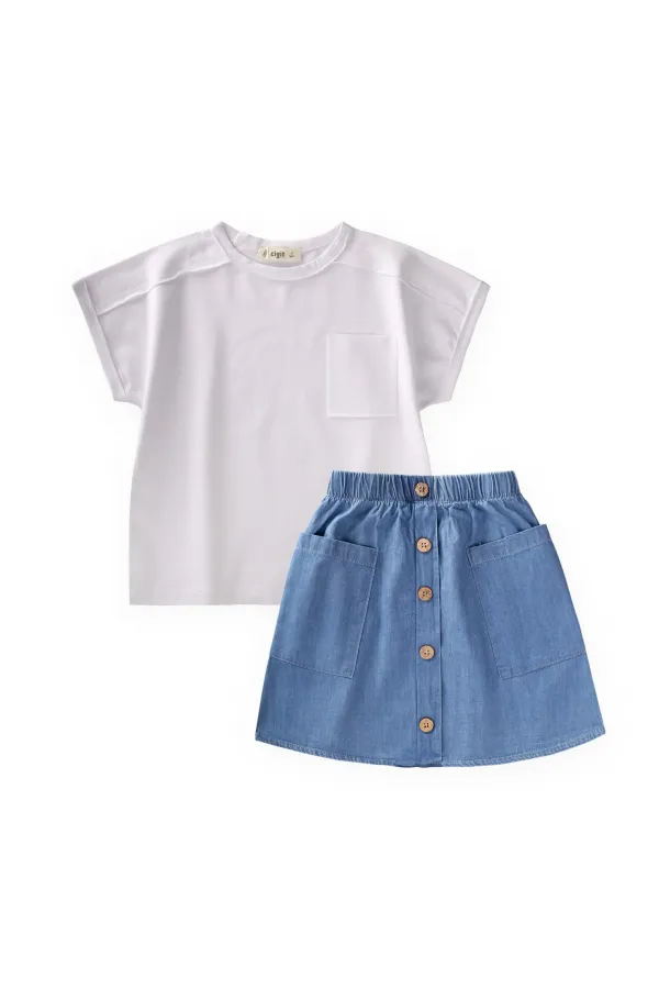Denim Skirt Set, Ages 2-7, White Denim Skirt Set, Ages 2-7, White