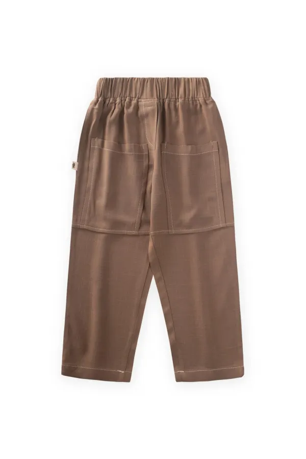 Kontrast Dikişli Keten Pantolon 2-7 Yaş Caramel