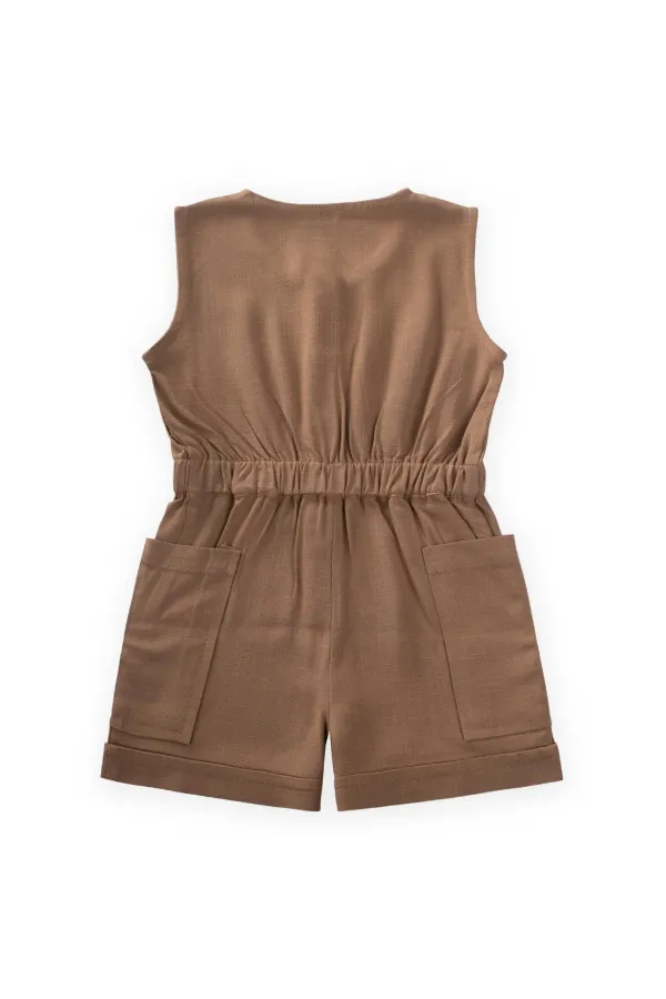 Short Linen Overalls with Side Pockets 2-7 Years Caramel